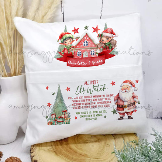 Christmas Elf return pocket cushion PERSONALISED