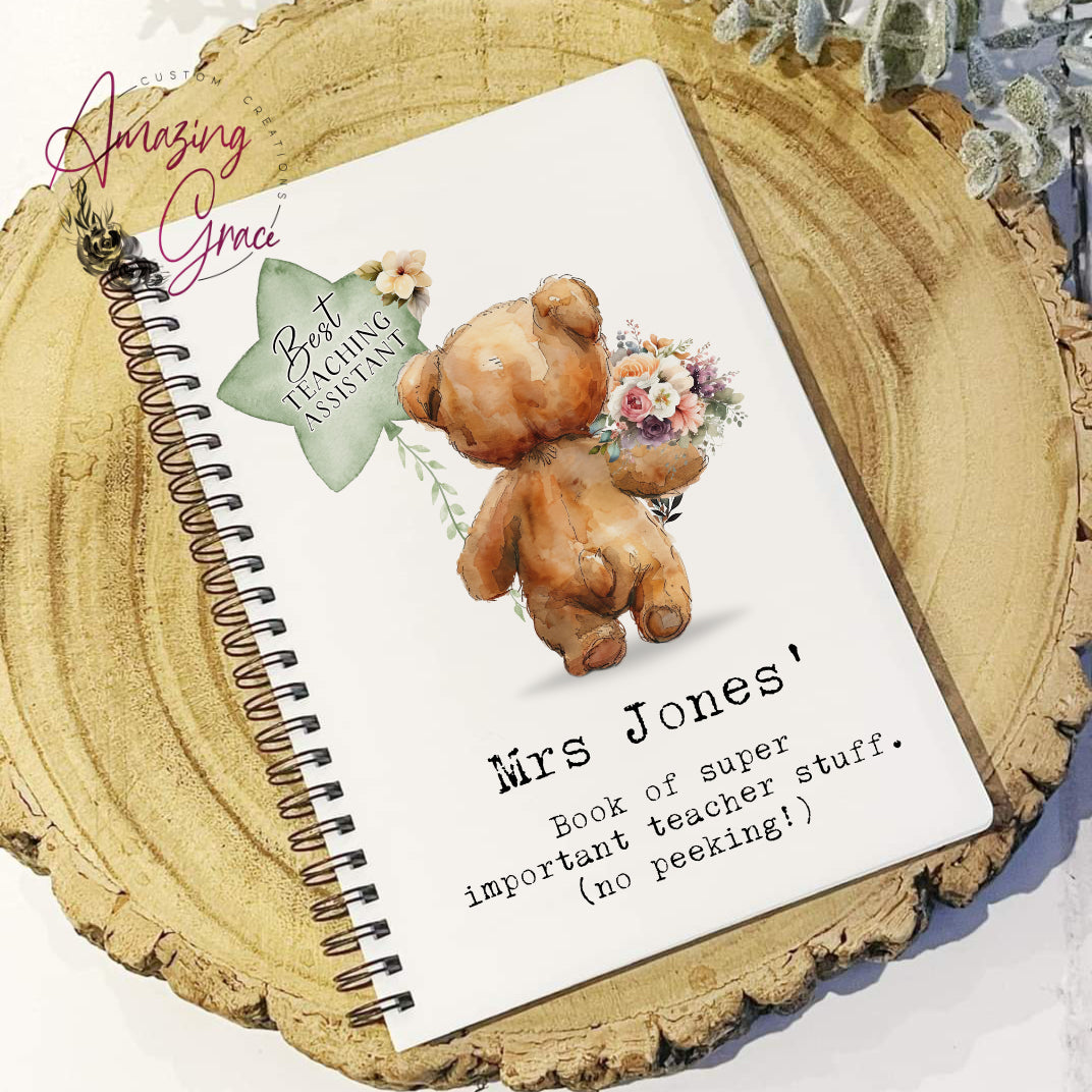 Personalised Teachers note book FLORAL BEAR