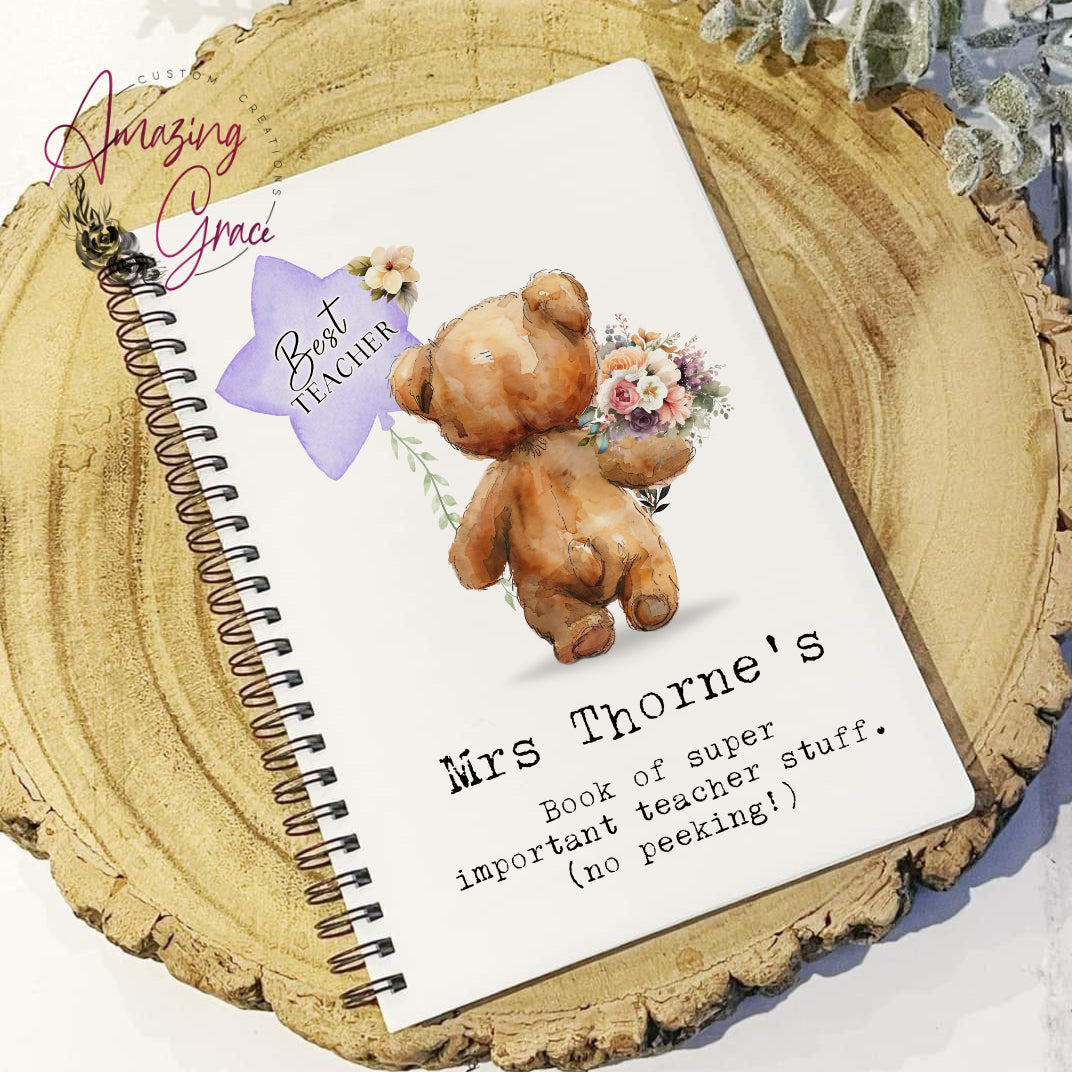 Personalised Teachers note book FLORAL BEAR