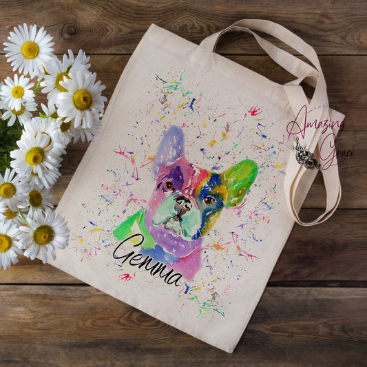 Watercolour splash French Bulldog tote bag