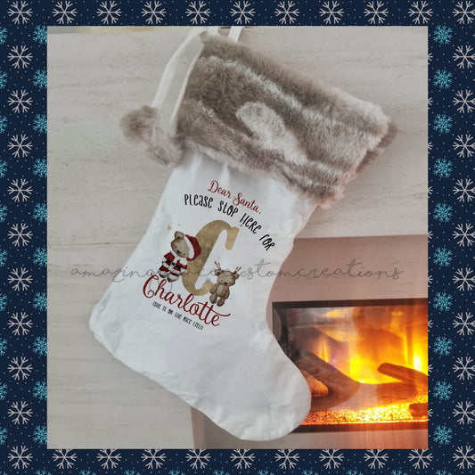 LUXURY fur top personalised Christmas stocking - Santa letter