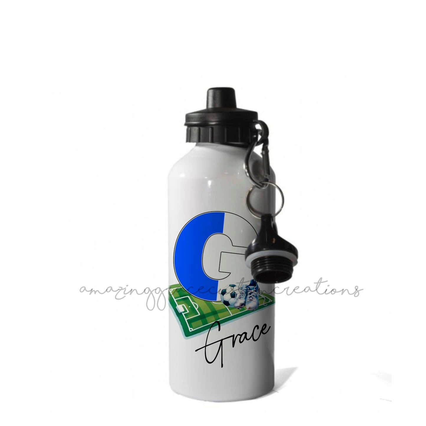 Customised Football drinks bottle - 600ml Aluminium 2 lids