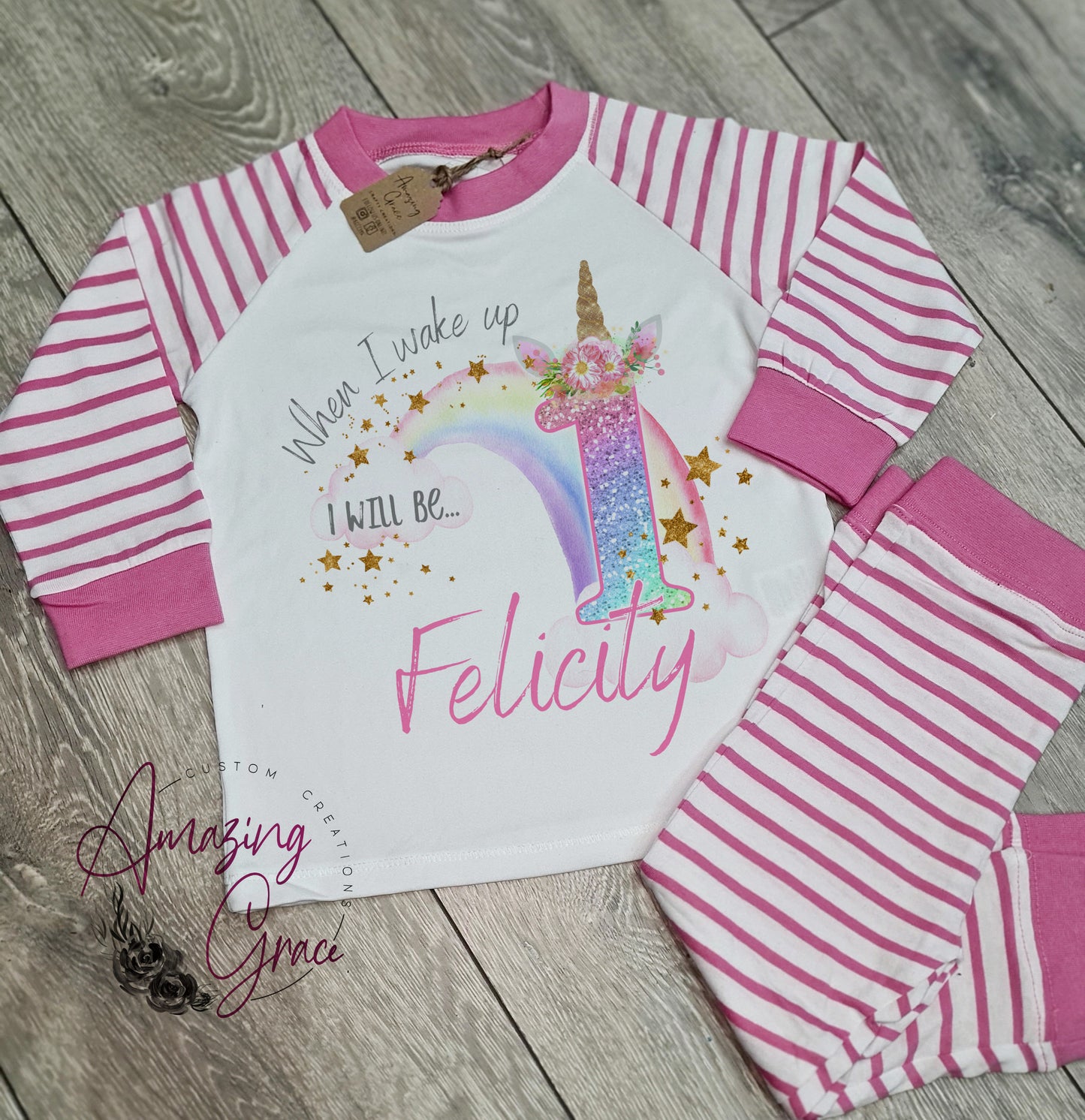 Toddler birthday PJ's -  rainbow unicorn number