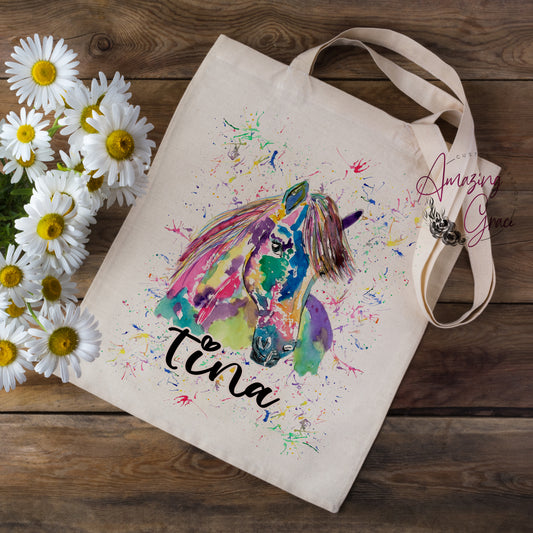 Watercolour splash Horse/Pony tote bag