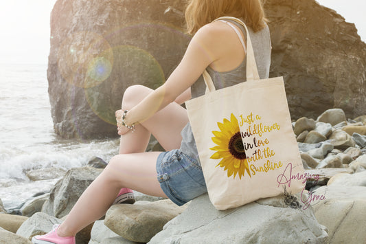 JUST A WILDFLOWER IN LOVE WITH THE SUNSHINE  tote bag
