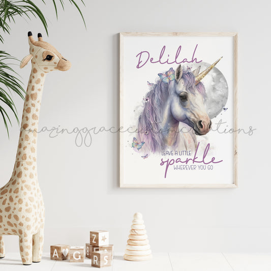 Personalised A4 positivity print - Unicorn Sparkle