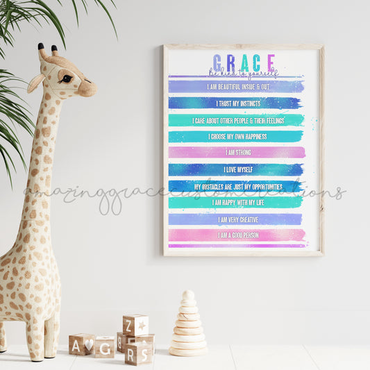 Personalised A4 positivity print - Mermaid rainbow