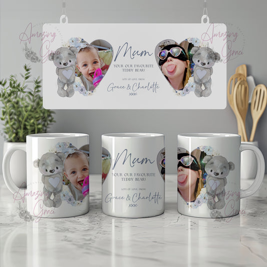 Photo personalised cute floral bear mug