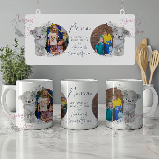 Photo personalised cute floral bear mug