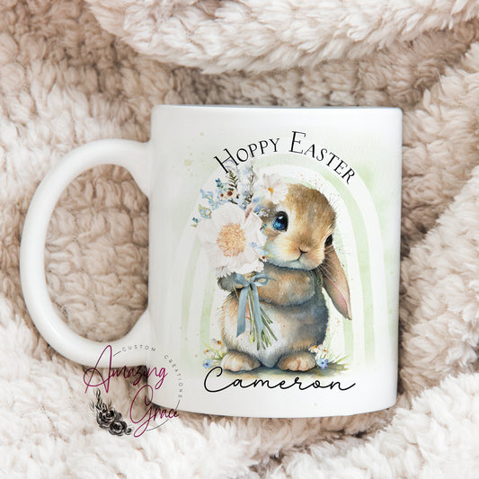 Personalised Spring bunny Easter mug and/or coaster