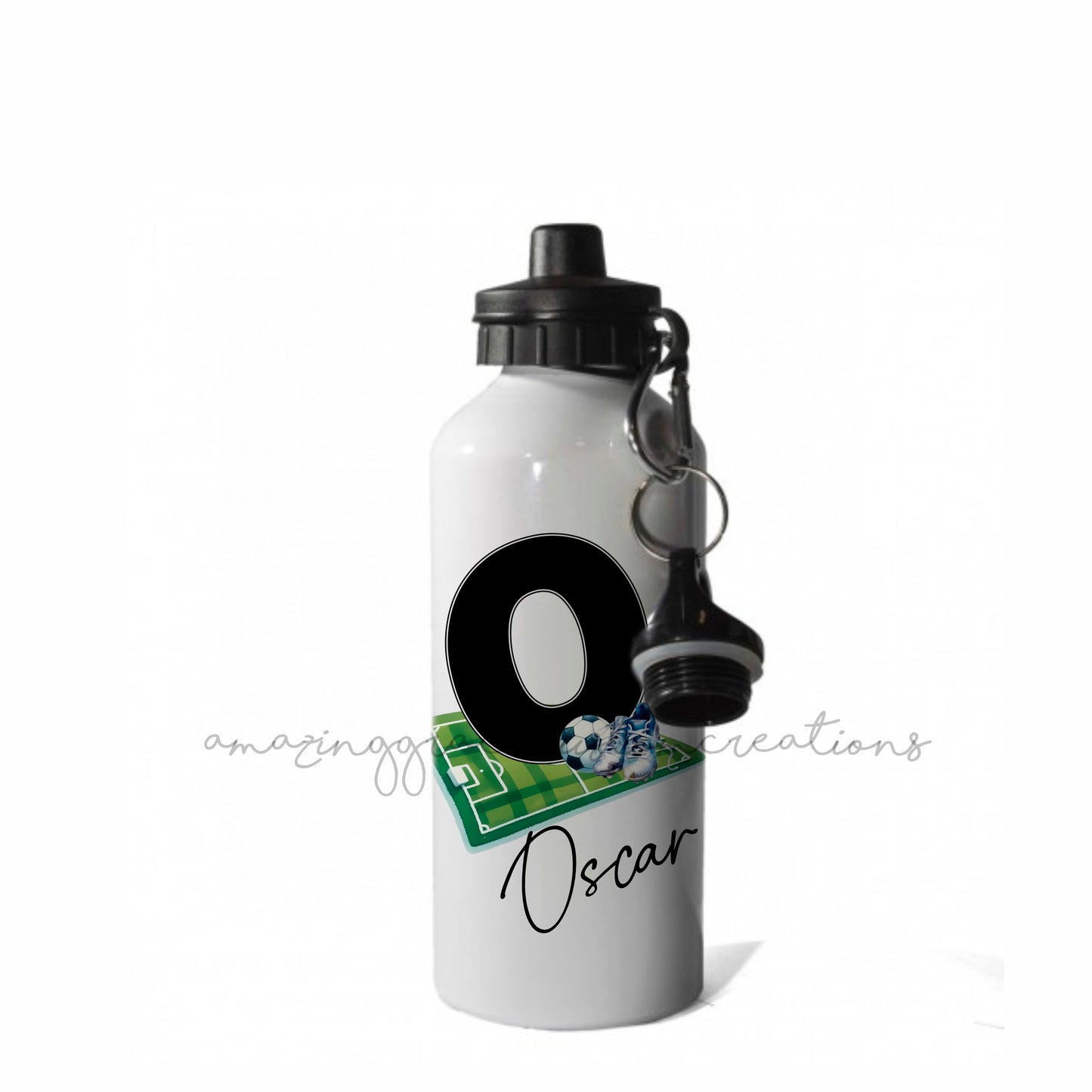 Customised Football drinks bottle - 600ml Aluminium 2 lids