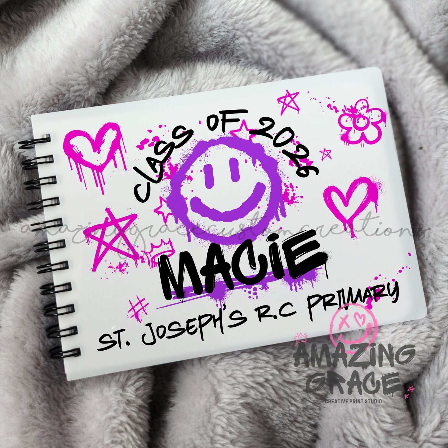 Personalised A6 leavers book - BRIGHT GRAFFITI