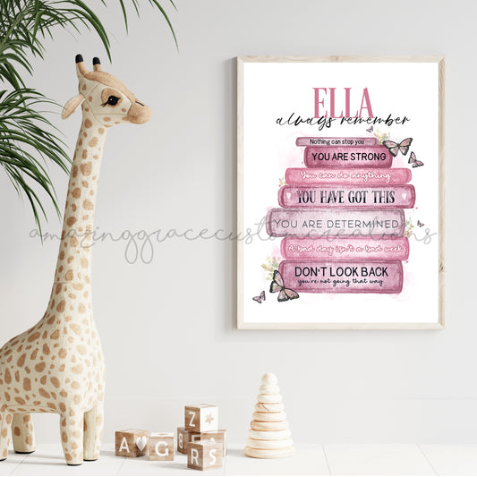 Personalised A4 positivity print - Pink Bookstack