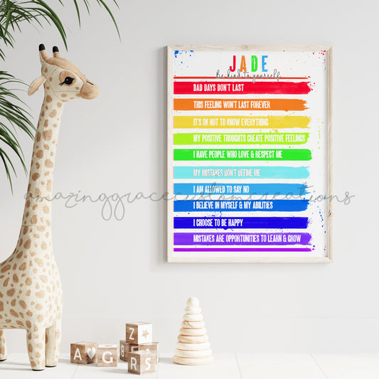 Personalised A4 positivity print - Classic Rainbow