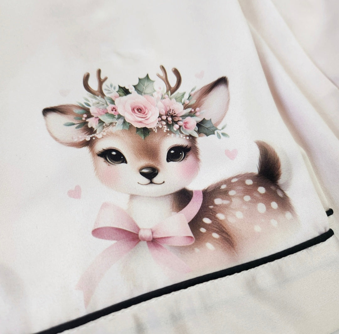 Children & Adults Satin Christmas PJ's - Floral Deer