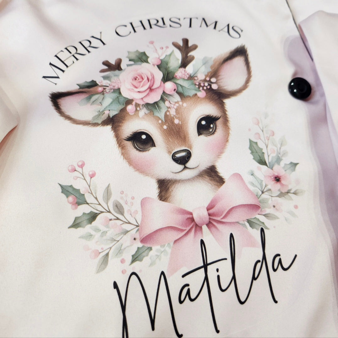 Children & Adults Satin Christmas PJ's - Floral Deer
