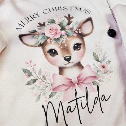 Children & Adults Satin Christmas PJ's - Floral Deer