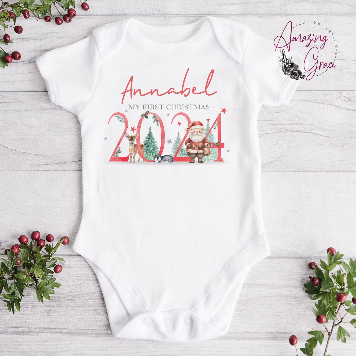 2024  - 1st Christmas Baby Grow / Sleepsuit