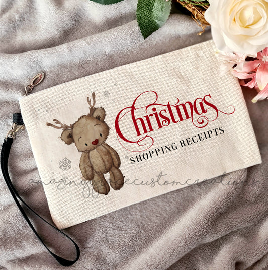 Linen zip up pouch - Christmas receipts - Reinbear