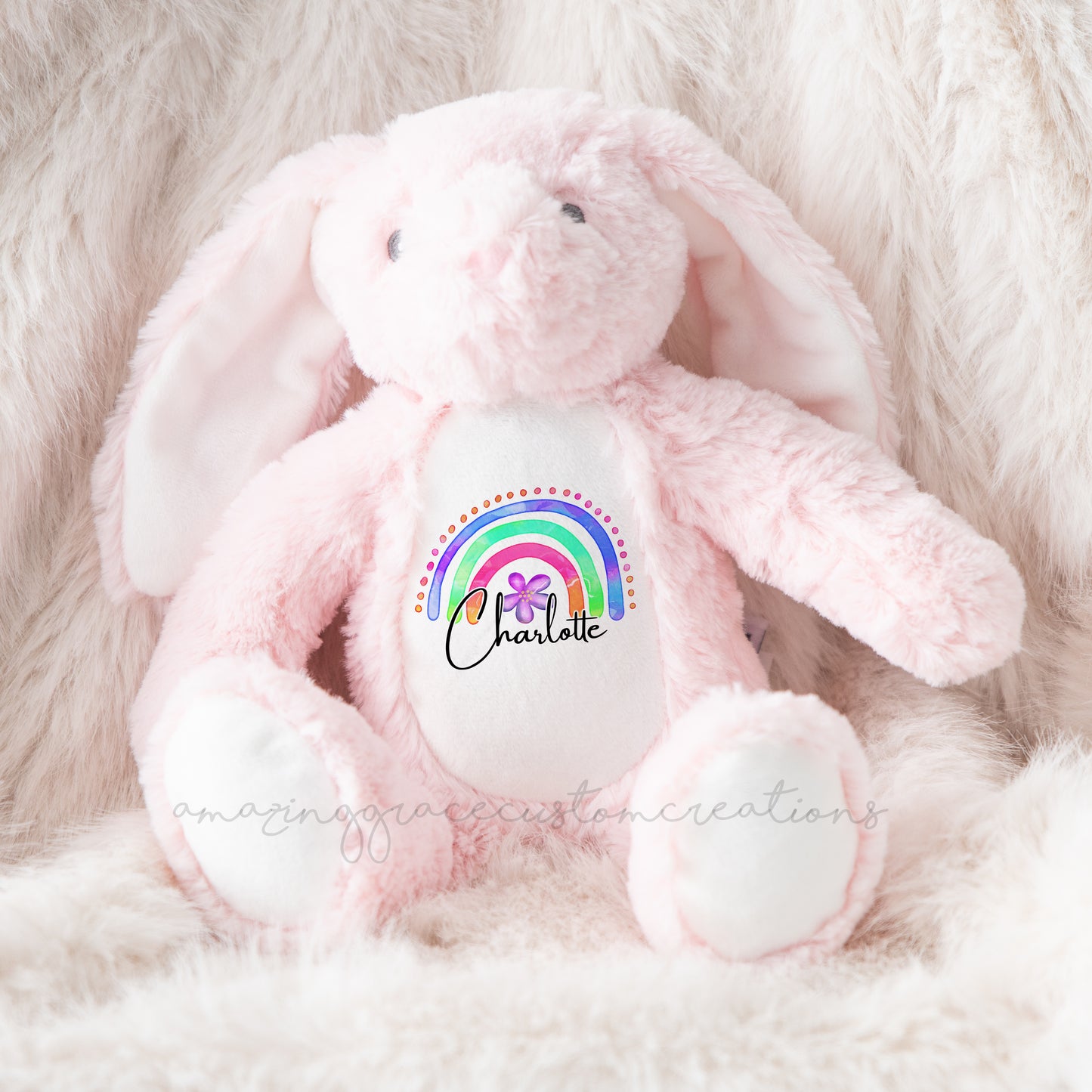 Personalised rainbow bunny- small teddy