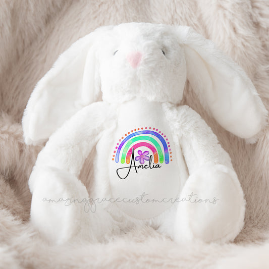 Personalised rainbow bunny- small teddy