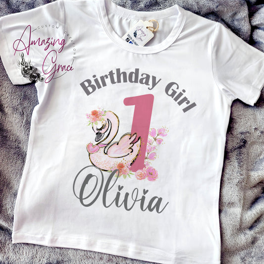 Personalised Birthday T-Shirt SWAN