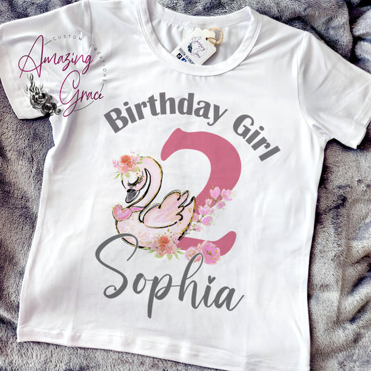 Personalised Birthday T-Shirt SWAN