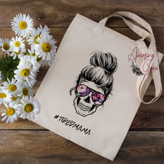 "Tired Mama" design tote bag