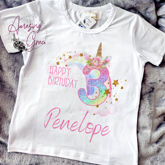 Birthday T-Shirt UNICORN & RAINBOW NUMBER