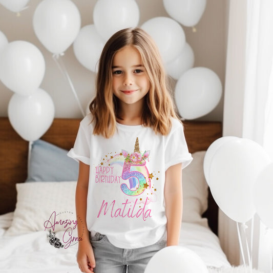 Birthday T-Shirt UNICORN & RAINBOW NUMBER