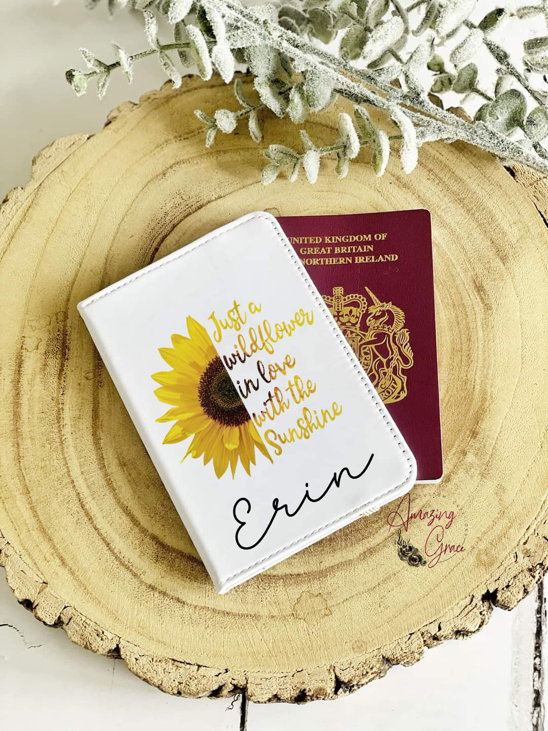 Personalised passport & luggage tag set Wildflower theme