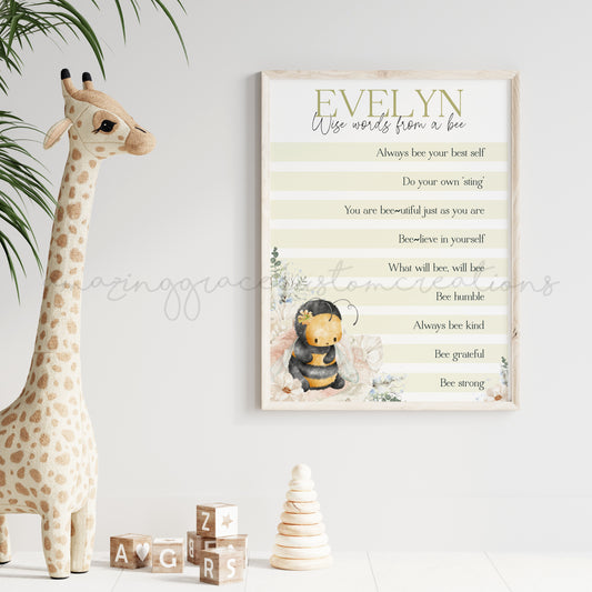 Personalised A4 positivity print - Wise words from a Bee