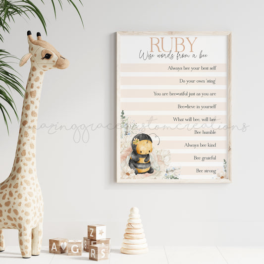Personalised A4 positivity print - Wise words from a Bee