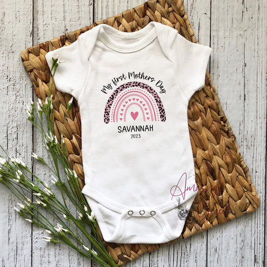 First Mothers Day Rainbow design personalised baby vest