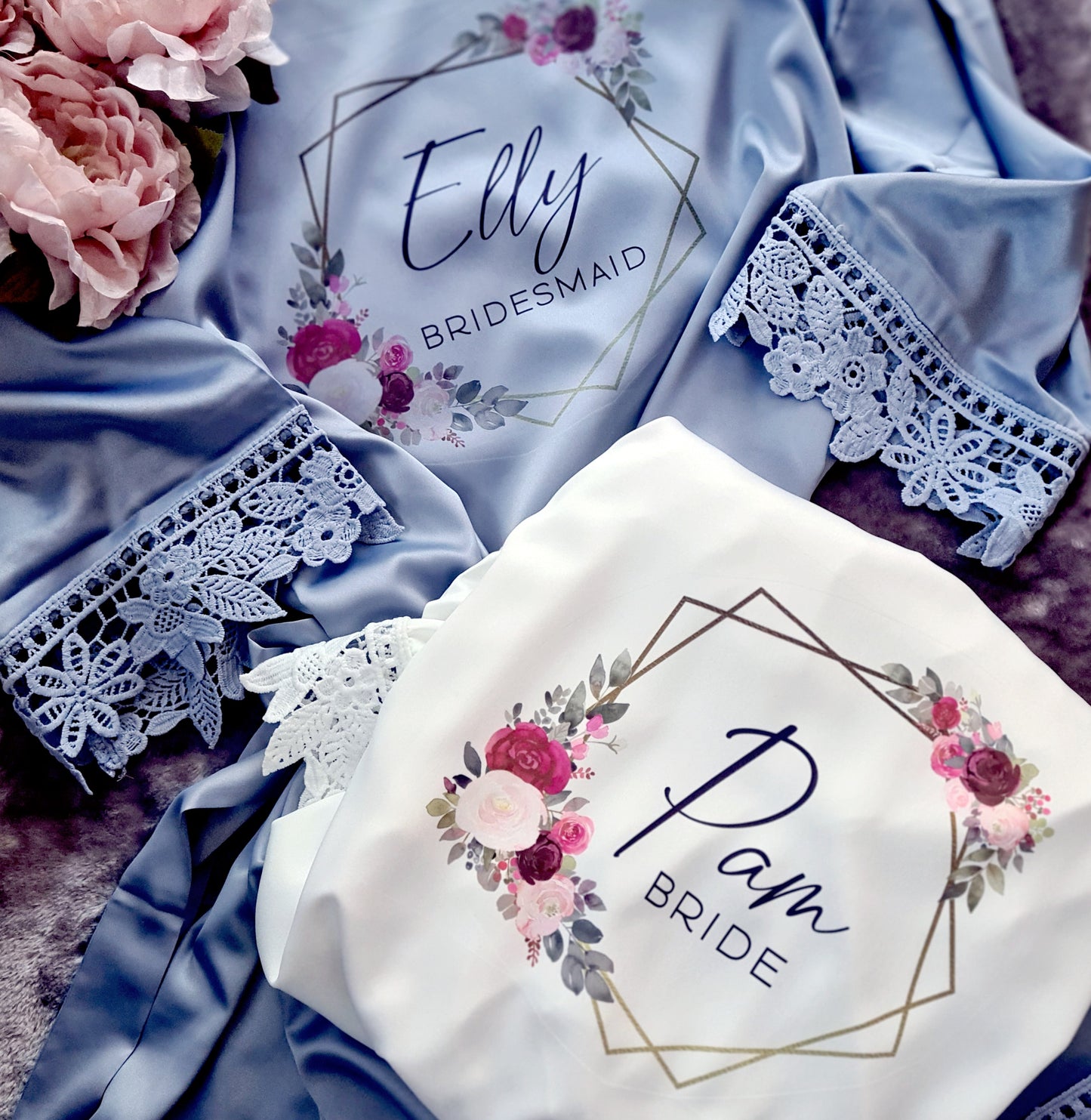 Children & Adults Personalised Printed Frame Satin Wedding Robes