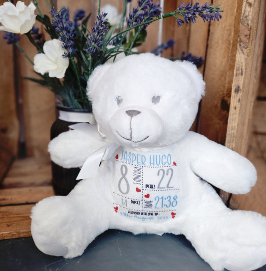 Personalised birth stats teddy