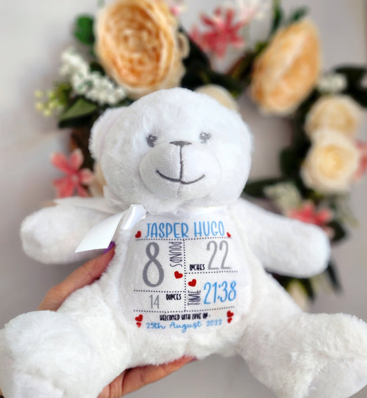 Personalised birth stats teddy