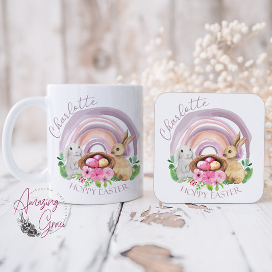 Personalised Hoppy Easter mug and/or coaster