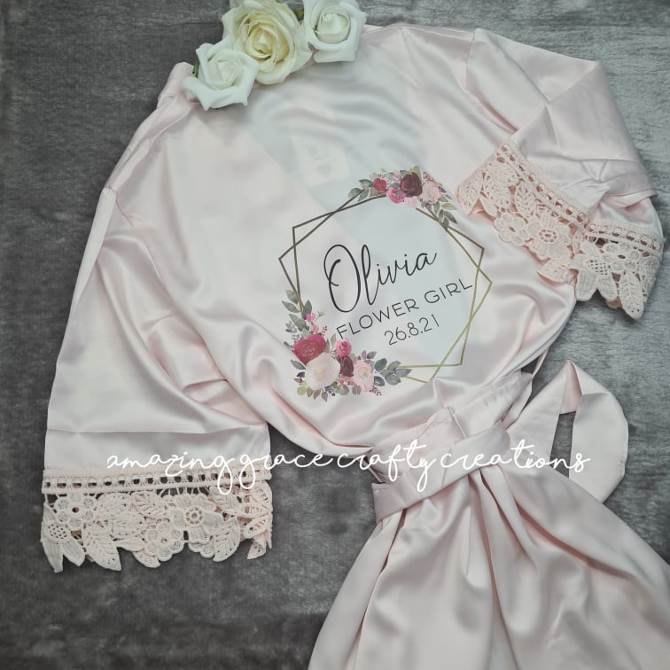 Children & Adults Personalised Printed Frame Satin Wedding Robes