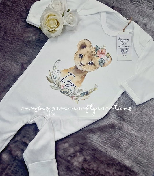 Personalised lion cub baby grow