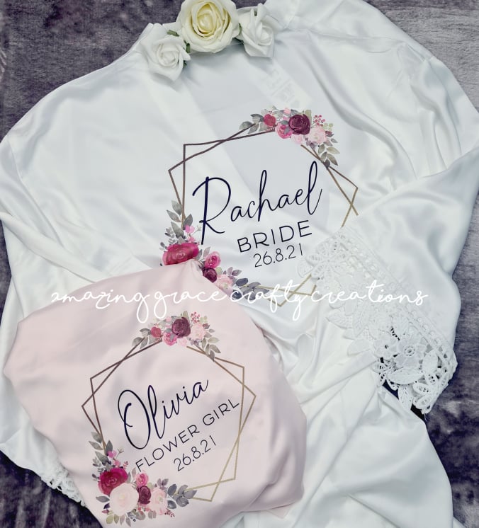 Children & Adults Personalised Printed Frame Satin Wedding Robes