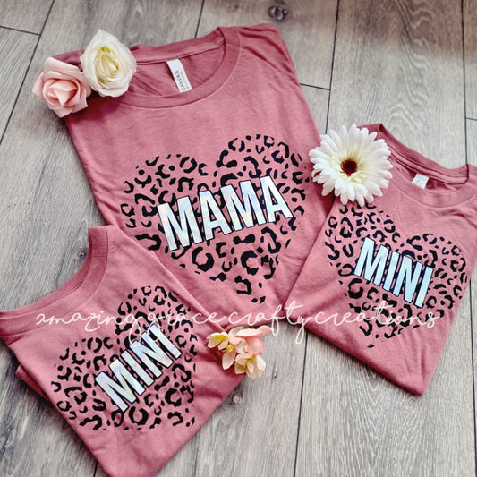 MAMA / MINI leopard heart Matching T-Shirts
