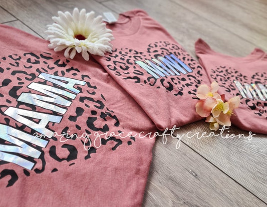 MAMA / MINI leopard heart Matching T-Shirts