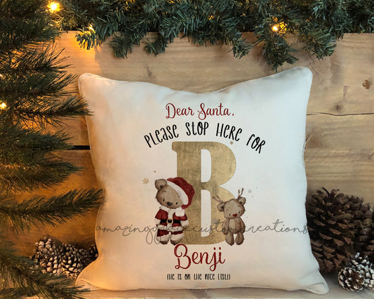 Christmas santa cushion PERSONALISED TEDDY INITIAL