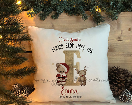 Christmas santa cushion PERSONALISED TEDDY INITIAL