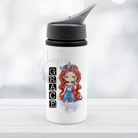 Personalised steel drinks bottle Girl customisable features