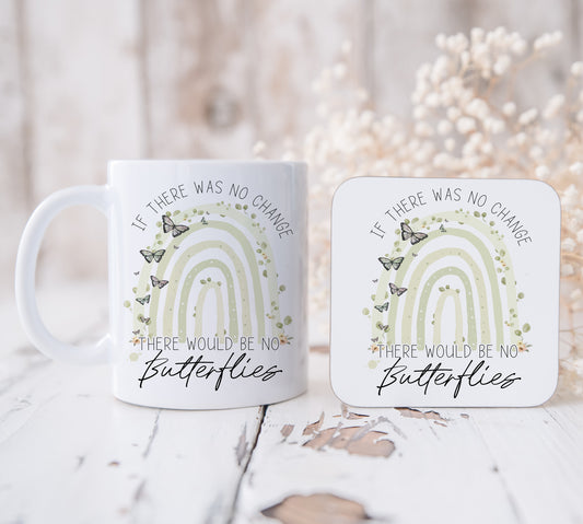 Positive rainbow & butterfly mug & Coaster