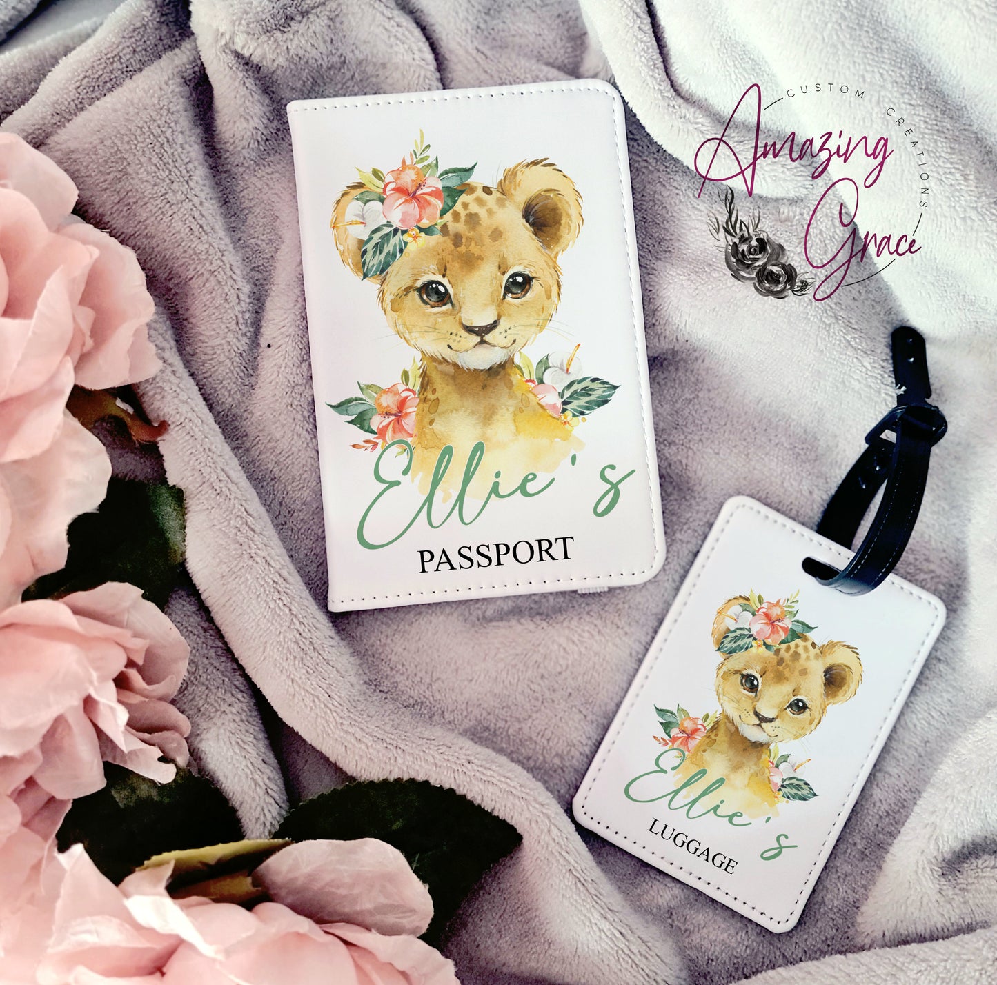 Personalised passport & luggage tag set Safari theme