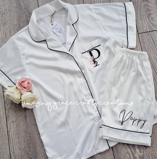 Satin PJ's Large floral Letter Children & Adults