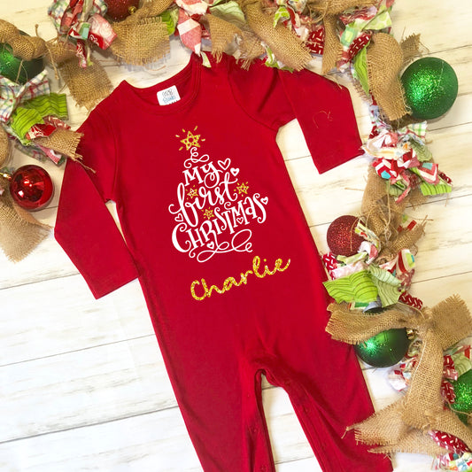 My 1st Christmas Baby Grow / Sleepsuit - Red/Gold